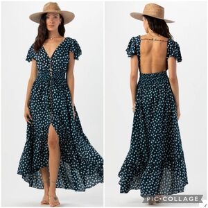 Tiare Hawaii New NWT New Moon Maxi Sundress Slit Flutter Sleeves Dress Coverup